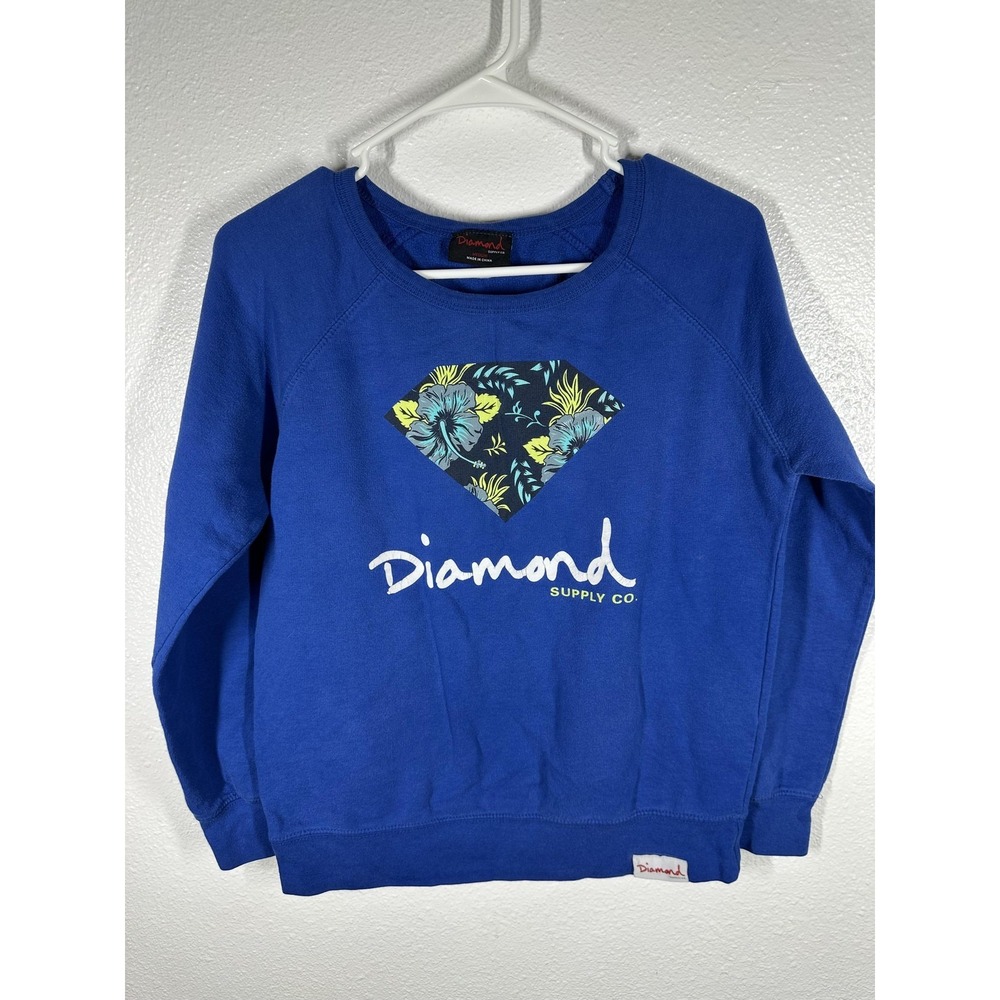 Diamond Supply Co. Sweatshirt Mens Medium Blue Floral Logo Pullover Crewneck